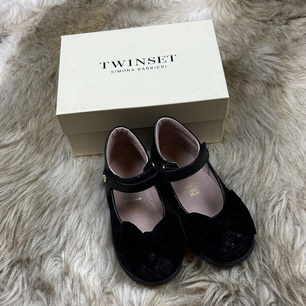 Size 28 Twin-Set Black Kids Dress Shoes with Bow